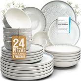 Steingut Ibiza Dinnerware Set for 6 People - 24 Pieces, Dishwasher and Microwave Dinnerware Set - Modern Plate Set - Pure Liv
