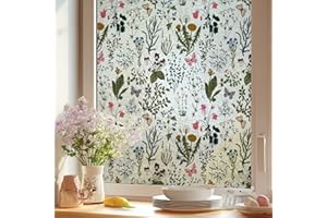 Runtoo Película de privacidad para ventana, esmerilada, vintage, floral, para ventana, 3D, vinilo, decorativo, vidrieras, bohemio, flores silvestres, calcomanía estática, cubierta de puerta, 17 x 40