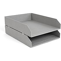 Lot De 2 Corbeilles à Courrier Empilables Bigso - 31x23x6cm, Panneau Fibres, Noir Moucheté, Clips Inclus, Rangement Bureau