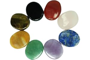 MINA HEAL Set di 8 pietre chakra, forma ovale, per meditazione di guarigione con cristalli, Reiki o come pietre scaccia-pensieri o da tenere in tasca