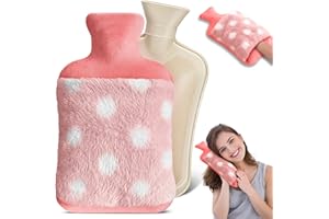 VASIN Bouillotte, 2L Bouillote avec Couvercle en Peluche Souple, Bouillotte Thermique Adulte et Enfant Anti Fuite, Caoutchouc Naturel de Haute Qualité Bouillote pour Soulagement de la Douleur