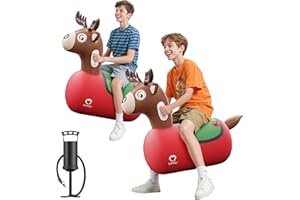 QPAU Inflatable Reindeer Hopper Bouncy Toy 2 PCS with Fabric Cover & Pump, Ride On Toys for Kids 5+ & Adults, Christmas Reindeer Inflatable Animal Bouncer, Outdoor Play
