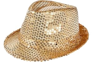 Alsino LED Pailettenhut Clubstyle Partyhut Trilby Pailletten Hut Blink Fedora Bogart Glitzerhut Glitter, Farbe wählen:TH-44 Gold