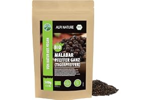 Alpi Nature Malabar Peppar BIO 500g, Premium Svart Pepparkorn, Tigerpeppar, Ekologisk Malabarpeppar