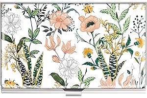 OffiEase Business Card Holder Case for Women, Metal Cute Flower Print Small Pocket Carrier Wallet For Purse Travel Office Portable Gifts For Realtor