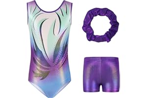 Hovershoes Gymnastics Leotards for Girls Sparkle Colorful Dancing Athletic Leotard with Glitter Tumbling Dance Shorts and Headband for 5-14 Years Kids Teens