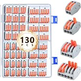 Preciva 130pcs Quick Electrical Connectors, 2/3/4/5 Way | Flame Retardants Pa/Pc Electrical Terminals with Lever, Splices Ele