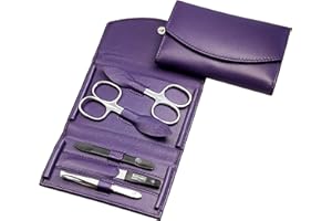 ‎SONNENSCHEIN BY HANS KNIEBES Maniküre Set - 5 teiliges Nagelpflegeset - Echtes Nappa-Lammleder Manicure Etui - Nagelschere, Hautschere, Nagelfeile, Pinzette und Doppelinstrument (Lila)