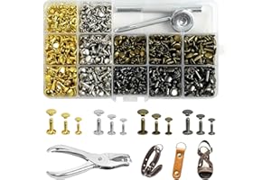 GOWTX 360 Set Doppelkappe Leder Nieten, Metall Hohlnieten, Röhrenförmige Nieten, Ersatz Handwerk Nieten mit Fixierung Werkzeug Einzellochstanze, Reparieren Schnellnieten für Kleidung Schuhe Taschen