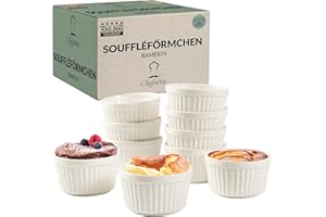 ‎CHEFARONE Chefarone® Soufflé Förmchen 10er Set Weiß – Creme Brulee Schälchen aus Keramik 170 ml – Mini Auflaufformen Ofenfest Stapelbar Spülmaschinenfest – Förmchen zum Backen & Servieren (9×7,5×5cm)