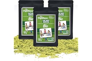 Les Papoteuses | Una partita de 3 Tè verde Matcha biologico in polvere da 100 g | 300G | certificato biologico e commercio equo e solidale | Tè giapponese coltivato in Cina