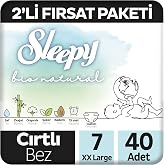 Sleepy Bio Natural 2'li Fırsat Paketi Bebek Bezi 7 Numara Xxlarge 40 Adet Cırtlı Bez