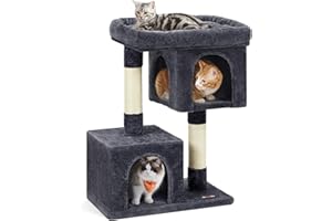 Feandrea Kratzbaum, 84 cm Katzenbaum, L, Katzenhaus für große Katzen bis zu 7 kg, große Plattform, 2 Katzenhöhlen, Sisalstämme, rauchgrau PCT61G