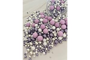 CAKE N BAKE Metallic/Shimmer Balls Edible Cupcake Cake Topper Sprinkles (90G Tub) (The Purple One)