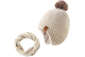 AHAHA Wintermütze Mädchen Earflap Beanie Pompon Strickmützen