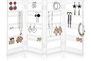 BELLE VOUS Faltbarer Schmuckständer aus Acryl - Organizer für 128 Ohrring Paare - 5 Reihen & 4 Paneele zur Aufbewahrung von Ohrringen, Armreifen & Halsketten - Transparentes Schmuckdisplay