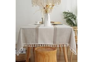 Pahajim Mantel Mesa Algodon Lino Manteles Rectangular Diseño de Borlas Elegante Antimanchas Cubierta de Lavable Resistente para Decoración de la Mesa de Comedor(140x180cm)