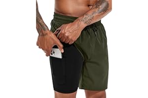 Atforna Badehose Herren Lang 2 in 1 Badeshorts mit Kompression Schnelltrocknend Atmungsaktiv Swim Shorts mit Reißverschlusstasche Verstellbar Tunnelzug