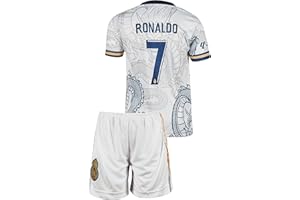 Tayveird Madrid, Ronaldo, Vini Jr, Arda Guler, Maillot Enfant Dragon Football Blanc foncé, Conception spéciale, Football, édition limitée, livré avec Un Short. (Tailles Enfants 4-13 Ans)