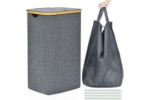 ROSOS Laundry Basket with Lid, 102L Collapsible Laundry Baskets with Removable Laundry Bag, Waterproof & Foldable Laundry Hamper with Lid, Dirty Clothes Washing Baskets for Laundry, Grey