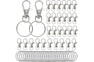 Amlope 60 Cierres en total (30 ganchos de seguridad giratorios + 30 llaveros de metal 25 mm) con Anillas de 360 Grados, para llavero, mosquetón, para joyas, bolso de hombro, accesorios DIY