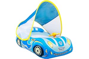 ZSYIULIA Baby Swimming Float, Toddler Baby Inflatable Pool Float with Sun Canopy Seat for 1-4 Years, Baby Boy Inflatable Baby Swimming Ring Pool Float for 12-48 Months Toddler Kids (Blue Car)