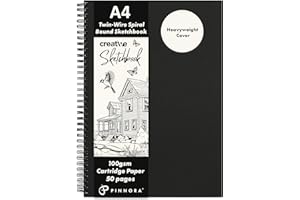 Pinnora Creative A4 Sketchbook, Wire Spiral Bound Sketch Book with 50 Pages of Mixed Media Art Paper 100gsm, Art Sketchbook A4, Black 225gsm Drawing Pad Cover, Sketch Pad and Art Book for All Artists