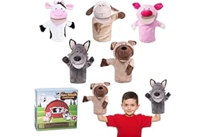‎ROCKY&CHAO Animal Hand Puppets Farm Wildlife with Moving Open Mouth, Plush Toy, Zoo Friends, Perfect for Storytelling, Teaching, Preschool, Role Play (Pack of 5, Exquisite Packaging)