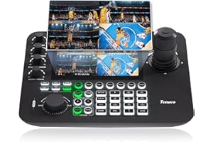 Tenveo Controller per Telecamera PTZ IP NDI con Anteprima a Schermo Quadruplo da 7", Tastiera di Controllo con Joystick 4D per Streaming in Chiesa, Eventi Live, supporta NDI PoE VISCA Pelco-D/P