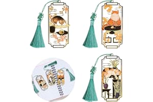 ENCURYNA Śliczna metalowa zakładka z motywem kotów, zakładka w stylu vintage, frędzle, miła zakładka, dla dziewcząt, spersonalizowana zakładka, słodkie, słodkie koty, zakładka do zakładek