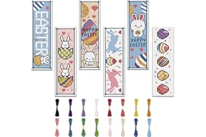 FREEBLOSS 6 Set Bookmark Cross Stitch Kits Easter Themed Stitch Bookmark Cross Stitch Kits for Beginners with Instructions Punch Needle Kit for Everyone Bookmark Making Kit for Easter Gift