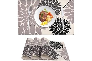 COZYFOUNDER 4 Piezas Individuales de Mesa Impermeable Salvamanteles Individuales Abstracto Geometrico Floral Mantel Individual Lavables Salvamanteles Arpillera Algodon para Restaurante Mesa, 45x32cm（Gris）