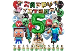 Milygobam 30pcs Birthday Decorations for Boys Girls,5th Happy Birthday Balloon,Gaming Party Decorations,Cake Topper,Foil Balloons,Gaming Theme 5th Party Supplies Decoration
