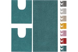 Home Tresor - Set Tappeti Bagno 3 Pezzi per Wc e Bidet, Parure Completo Microfibra Morbido Antiscivolo Assorbente Giro Water Shaggy - Petrolio