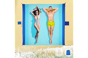 EVERSEE Beach Mat Picnic Blanket Waterproof - Sandproof Beach Blanket Extra Large Picnic Mat 210*200cm, Portable Beach Blanket Washable Picnic Blanket for Park, Picnic, Beach Accessories with 4 Metal Stakes
