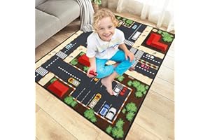 Myting Car Mat for Children, Kids Rugs for Bedrooms Carpet Boy Girl Kids Rug House Cars Road with Rubber Backing, Soft Foldable Kids City Town Rug 120cmx160 cm(3'11"x5'3")