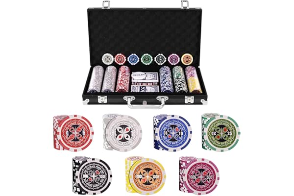 GOPLUS Mallette de Poker avec 300 Jetons, 2 Jeux de Cartes en Plastique, 5 Dés, 1 Bouton Dealer, Etui en Aluminium, Jeu de Casino Professionel Convient à la Famille et aux Amis (Noir)