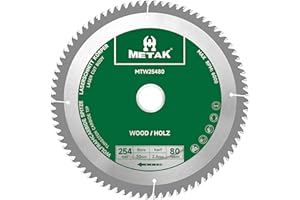 METAK HM - Lama per sega circolare 254 x 30 mm, 80 denti per legno, compatibile con Metabo, Bosch e molte altre marche, lama per sega da 254 mm, tagli precisi in materiali in legno