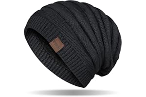 HAMUNI Mütze Damen, Atmungsaktiv Strickmütze Herren, Warme Wintermütze Damen, Street Style Slouch Beanie Mütze Herren, Klassische Unisex Winter Mütze mit Weichem Bequemem Fleece Innenfutter