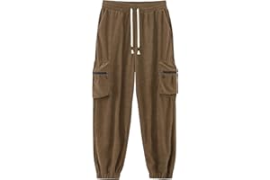 APTRO Mens Corduroy Trousers Casual Cargo Pants Lightweight Elasticated Waist Trousers for Men Joggers with Zipper Pockets