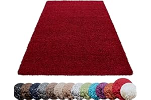‎HOMEBYHOME Homebyhome Shaggy Teppich Wohnzimmer Flauschiger Teppich 80 x 150 cm Läufer Flur Rot Einfarbig - Hochflor Teppich Schlafzimmer Pflegeleicht Schmutzabweisend - Modern Langflor Teppich Weich Plüsch Halı