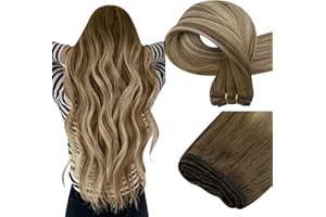 ‎EASYOUTH Easyouth Echthaar Tressen Zum Einnähen Ombre Blond Haartressen Echthaar Extensions Dunkelbraun Balayage Aschbraun Mittelblond Extension Tressen Haarverlängerungen Glatt 50 cm 100g #3/8/22