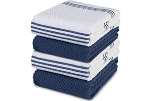 Sticky Toffee 100% Cotton Terry Tea Towels, Set of 4 Tea Towels, 40.6 x 71 cm, Blue, Soft Absorbent Restaurant Bar Glass Kitchen Towels