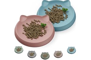 Wingcases Cat Bowls for Indoor GENTLE Small Kitten (2pcs, Coral&Blue, Soft Silicone) Shallow Wide Plates Feeder Whisker Fatigue Relief Cute Pet Kitty Food Water Dishes Set Anti Slip, Dishwasher Safe