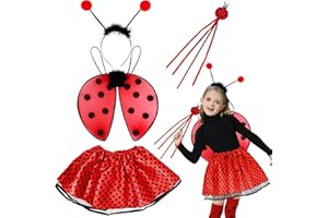 Orgoue 4 Stück Marienkäfer Kostüm Zubehör, Marienkäfer Kostüm Mädchen Marienkäfer Kostüm Kinder Set Mit Marienkäfer-Stirnband, Zauberstäben, Marienkäferflügeln Und Tutu Für Karneval