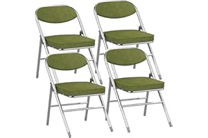 RCYNVIEW Lot de 4 Chaises Pliantes, Chaise Pliante Confortableen en Velours Côtelé Métal, Dossier Rembourré, Chaise Pliable de Cuisine Jardin Camping Chaise Visiteur Pliable Capacité de 100 kg Vert Militaire