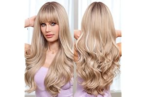 EMMOR Ombre La peluca rubia femenina destaca el estilo natural diario de la peluca sintética de fibra resistente al calor de flequillo largo de color