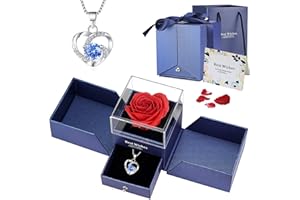KEKECHAORAN Ewige Rose Set, Konservierte Rosen mit Herz Halskette, Romantisches Geschenk für Valentinstag Muttertag Jahrestag Geburtstag Geschenke für Mutter Ehefrau Schwester