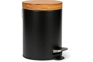 Kazai. 5L Designer Bathroom Bin | Superior Bamboo | Soft Closing | Anti-Finger | Black