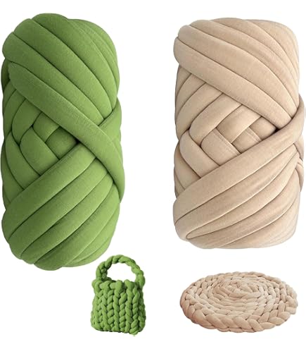 LEREATI 500g Laine Épaisse à Tricoter - Fil Coton Tubulaire Chunky 2cm - Pelote Géante Pour Crochet Et Tricot